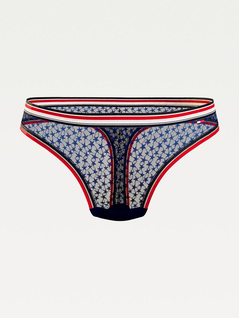 Női Tommy Hilfiger Star Print Curve Thongs Kék | HU 580TCE